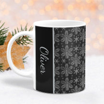Zwart en zilveren sneeuwvlokken Kerstmug