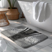 Zwart en zilvergrijs bloemdamast patroon badmat
