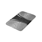 Zwart en zilvergrijs bloemdamast patroon badmat (Gekanteld)