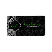 Zwart en Zilvergrijs  Bloemen Damasks 2 Etiket (Voorkant)