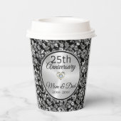 Zwart en zilvergrijs Damask 25e Jubileum Pape Papieren Bekers (Achterkant)