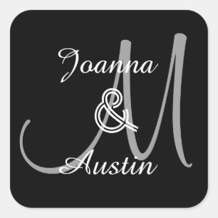 ZWART en ZILVERGRIJS Monogram Bruiloft Sticker A7
