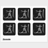 ZWART en ZILVERGRIJS Monogram Bruiloft Sticker A7 (Vel)