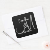 ZWART en ZILVERGRIJS Monogram Bruiloft Sticker A7 (Envelop)