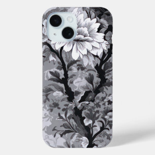 Zwart en zilvergrijs Toile de Fleur iPhone 15 Case