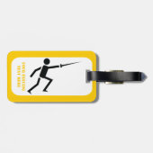 Zwart encer-silhouet met zwaardomheining, aangepas bagagelabel (Achterkant horizontaal)