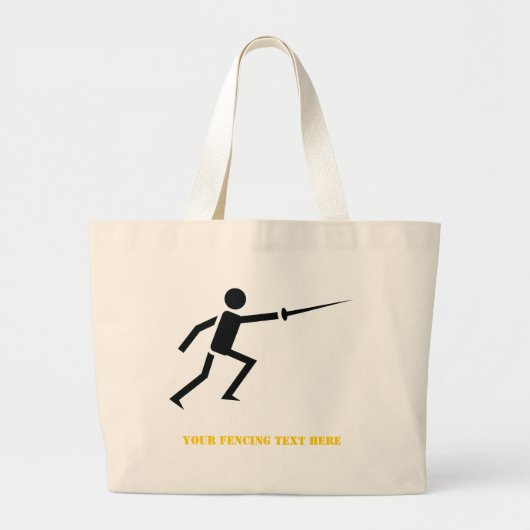 Zwart encer-silhouet met zwaardomheining, aangepas grote tote bag (Voorkant)