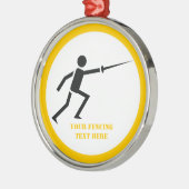 Zwart encer-silhouet met zwaardomheining, aangepas metalen ornament (Links)