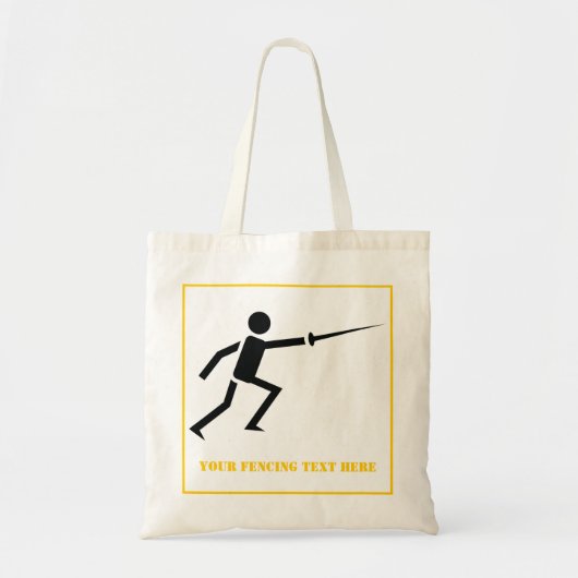 Zwart encer-silhouet met zwaardomheining, aangepas tote bag (Voorkant)