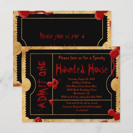 Zwart Eng Bloed Splatter Halloween Party Ticket Kaart (Voorkant / Achterkant)