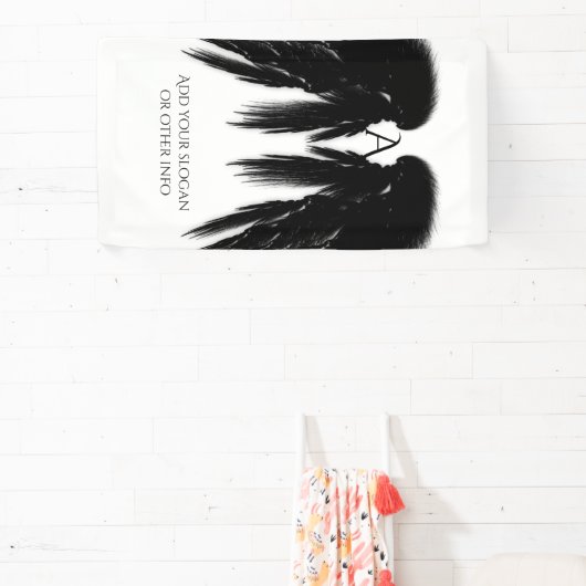 Zwart Engel Vleugels Monogram Verticaal Spandoek (Insitu)