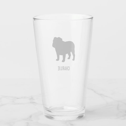 Zwart Engels Bulldog Silhouette Persoonlijk Glas (Achterkant)