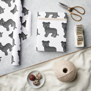 Zwart Engelse Staffie Schattige Cartoon Hond Patro Cadeaupapier