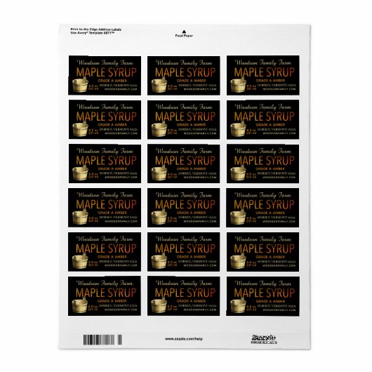 Zwart esdoornsiroop label met gouden sap emmer (Full Sheet)