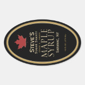 Zwart esdoornsiroop label met rood blad (Voorkant)