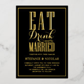 Zwart eten, Drinken en trouwen Folie Uitnodiging (Voorkant)