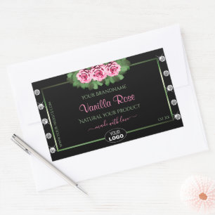 Zwart etiket Groene roze roze rozen diamanten Logo