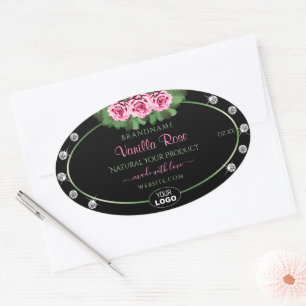 Zwart etiket Groene roze roze rozen diamanten Logo