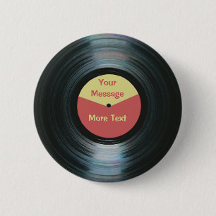 Zwart etiket met vinylmuziek rood en geel record ronde button 5,7 cm