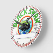 " zwart etiket op zwabber" ronde klok (Hoek)