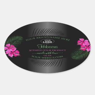 Zwart etiket Roze bloemen Groene bladeren Logo