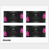 Zwart etiket Roze bloemen Groene bladeren Logo (Vel)