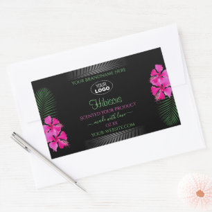 Zwart etiket Roze bloemen Groene bladeren Logo