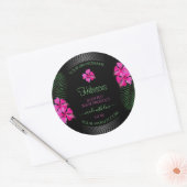 Zwart etiket Roze bloemen Groene palmbladeren (Envelop)
