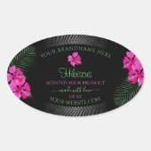 Zwart etiket Roze bloemen Groene palmbladeren (Voorkant)