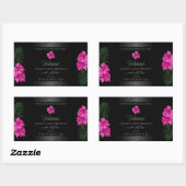 Zwart etiket Roze bloemen Groene palmbladeren (Vel)