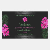 Zwart etiket Roze bloemen Groene palmbladeren (Voorkant)