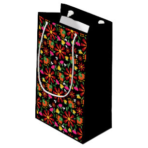 Zwart Etnisch Bloem Fiesta Mexicaans Borduurwerk Klein Cadeauzakje