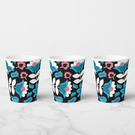 Zwart Etnisch Mexicaans Borduurwerk Bloemen Papieren Bekers