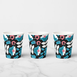 Zwart Etnisch Mexicaans Borduurwerk Bloemen Papieren Bekers