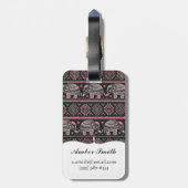 Zwart etnisch olifantenpatroon bagagelabel (Achterkant verticaal)