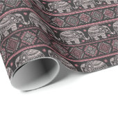 Zwart etnisch olifantenpatroon cadeaupapier (Rol Hoek)