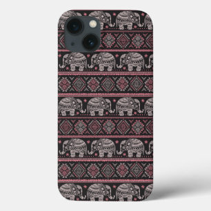 Zwart etnisch olifantenpatroon Case-Mate iPhone case