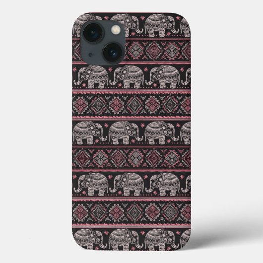 Zwart etnisch olifantenpatroon Case-Mate iPhone case (Achterkant)