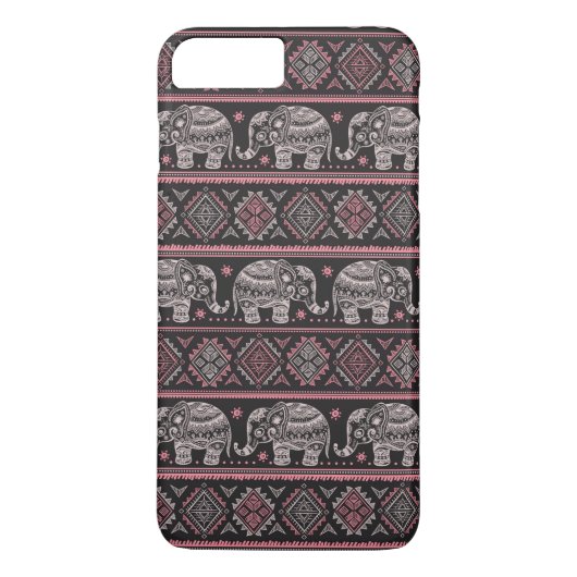 Zwart etnisch olifantenpatroon Case-Mate iPhone case (Achterkant)