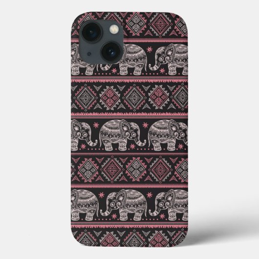 Zwart etnisch olifantenpatroon Case-Mate iPhone case (Achterkant)
