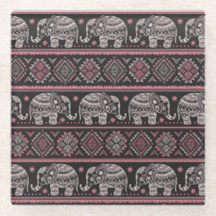 Zwart etnisch olifantenpatroon glazen onderzetter