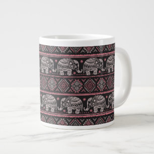 Zwart etnisch olifantenpatroon grote koffiekop