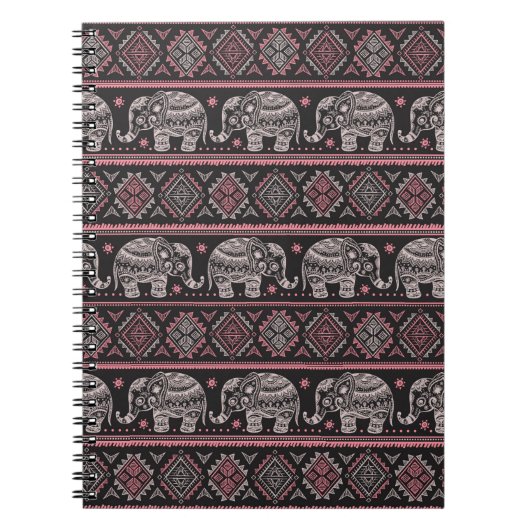 Zwart etnisch olifantenpatroon notitieboek (Voorkant)
