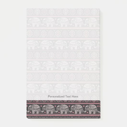 Zwart etnisch olifantenpatroon post-it® notes (Voorkant)