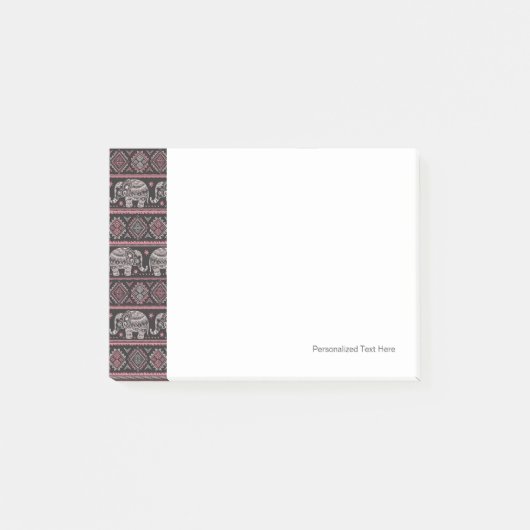 Zwart etnisch olifantenpatroon post-it® notes (Voorkant)