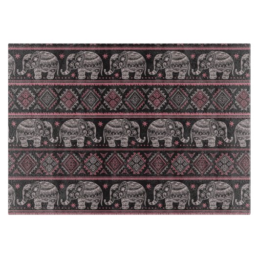 Zwart etnisch olifantenpatroon snijplank (Voorkant)