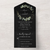 Zwart eucalyptus groen bruiloft elegant all in one uitnodiging (Binnen)
