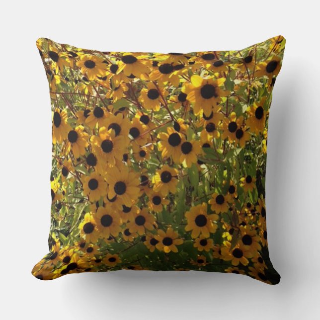 Zwart Eyed Susan Bloemen Geel Bruin Groen Kussen (Voorkant)