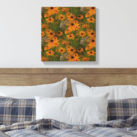 Zwart Eyed Susan Bloemen Vermenigvuldigd Canvas Afdruk (Insitu (Slaapkamer))