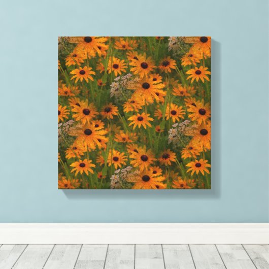 Zwart Eyed Susan Bloemen Vermenigvuldigd Canvas Afdruk (Insitu (Houten vloer))